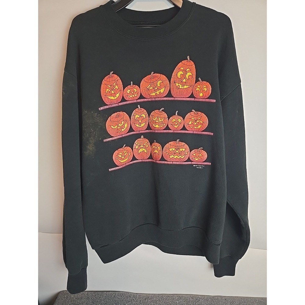 vintage 80s Jack-o-lantern‎ Sweatshirt Size Sml Pumpkin Halloween Black Crewneck